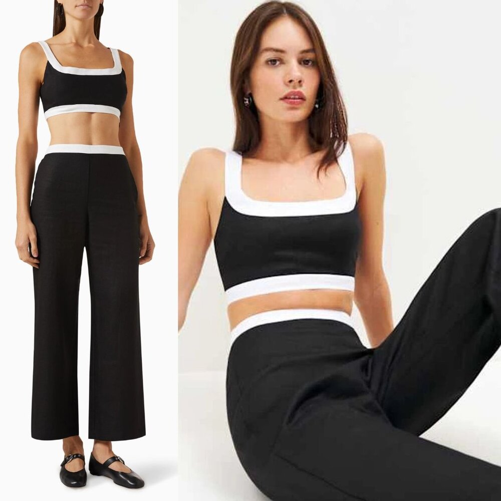 Reformation Alma‎ Set Black White Linen Two Piece Crop Top High Waisted Pants 8 - Picture 2 of 12